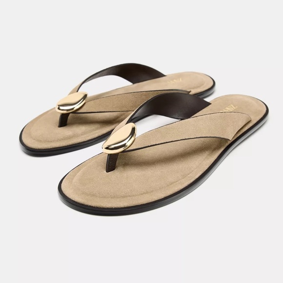 Zara split suede sandals with toe post+metal embellishment 38 - Picture 2 of 8